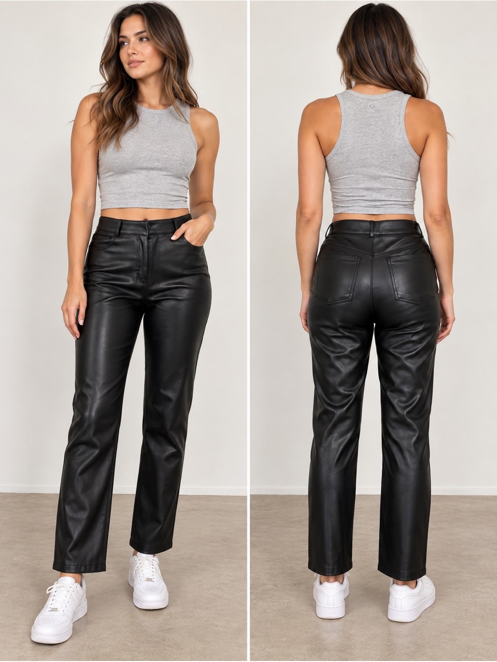 Dynamite Black Faux Leather High Rise Straight Leg Pants Size 8